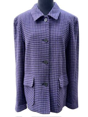 Vintage Ann Taylor LOFT Black/Purple Houndstooth Wool Blazer Sz 8 Flap Pockets